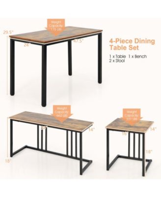 4 Pieces Space-Saving Dining Table Set with Bench and 2 Stools