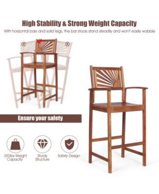 2 Pieces Outdoor Acacia Wood Bar Chairs with Sunflower Backrest and Armrests
