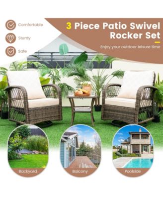 3 Pieces Outdoor Wicker Conversation Set with Tempered Glass Coffee Table