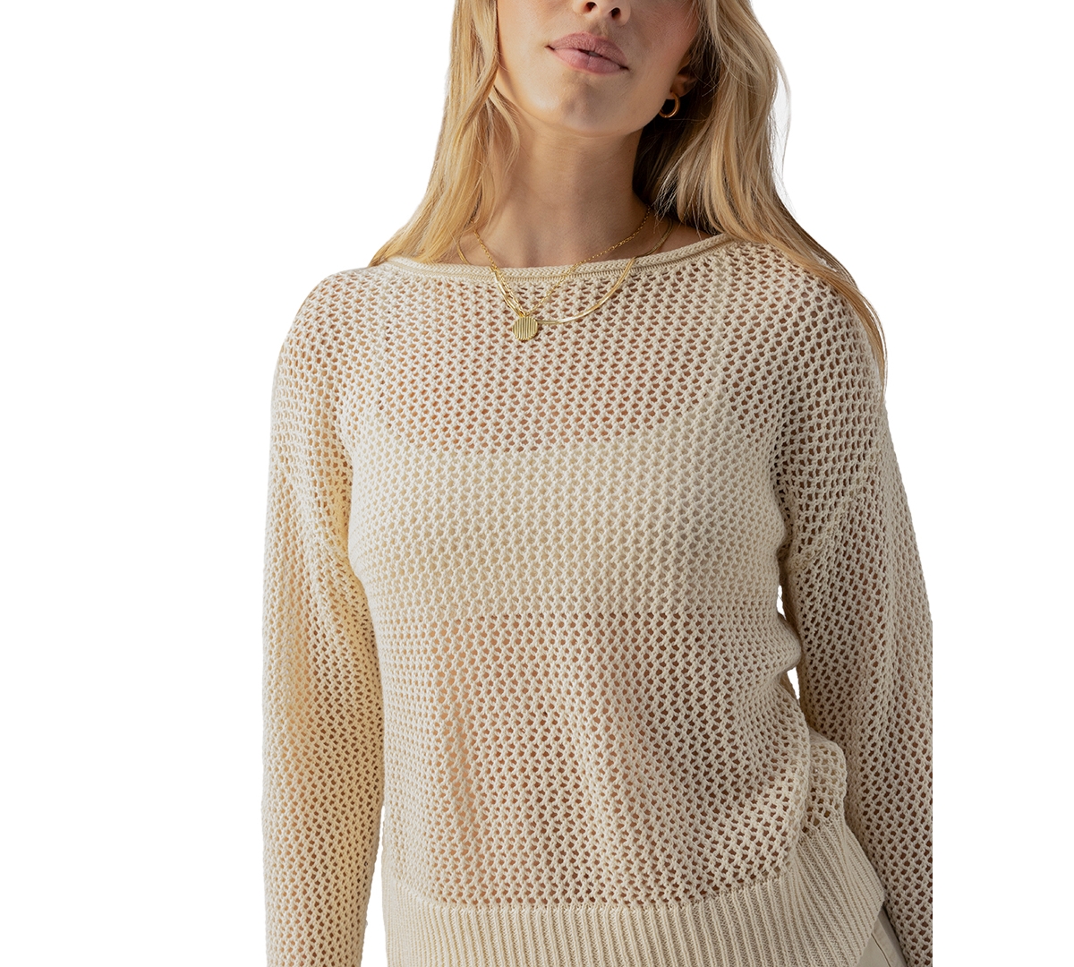 Women's Cotton Open-Knit Long-Sleeve Sweater - Birch