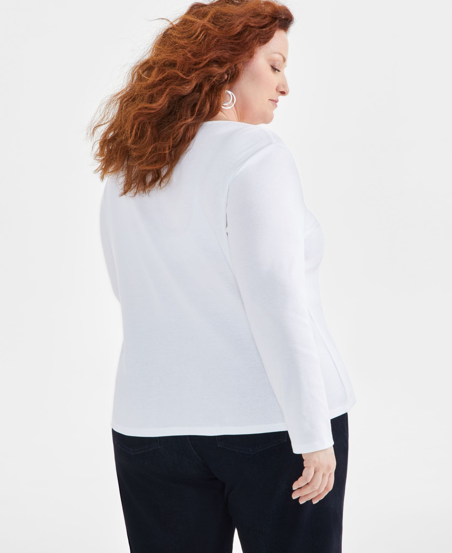 Женский топ Style & Co Cotton Long-Sleeve Scoop-Neck Top, цвет: Яркий белый — фото 2