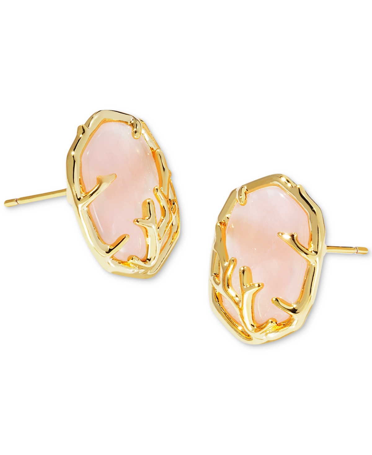 14k Gold-Plated Framed Stone Stud Earrings - Gold Irid