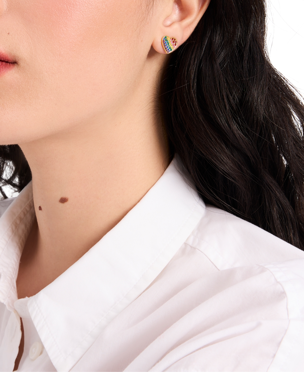 KATE SPADE GOLD-TONE MULTICOLOR PAVE HEART STUD EARRINGS 
