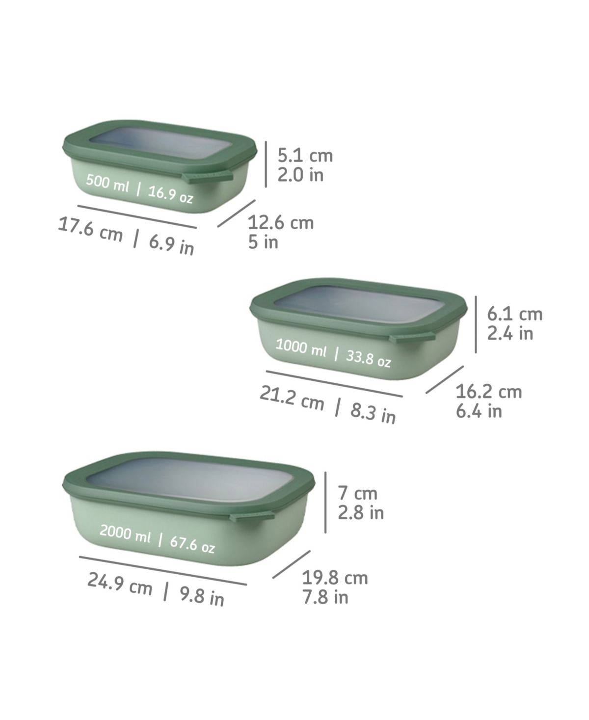Mepal Cirqula 3pc. Rectangular Shallow Multi Bowl Set In Green