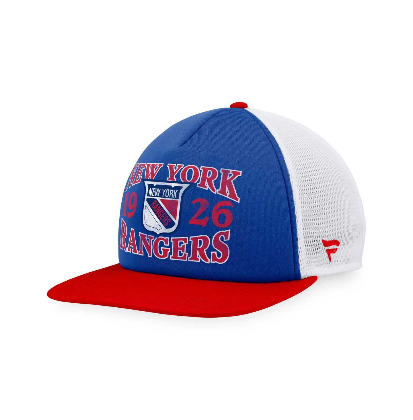 Мужская кепка Fanatics Branded Blue/Red New York Rangers Heritage Vintage-Like Foam Front Trucker Snapback Hat — фото 1