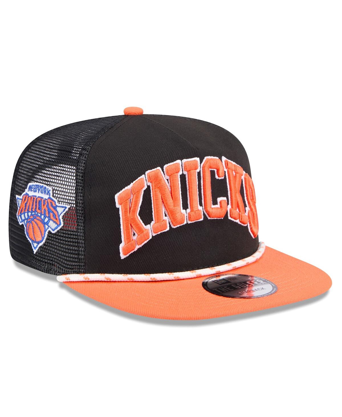 Men's Black/Orange New York Knicks Throwback Team Arch Golfer Snapback Hat - Black Oran