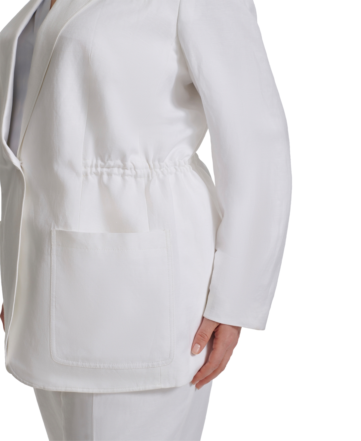 Shop Calvin Klein Plus Size Linen-blend Elasticized-waist Blazer In White