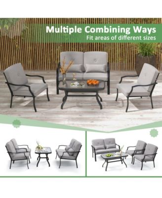 4 Pieces Outdoor Conversation Set with Seat Back Cushions and Waist Pillows
