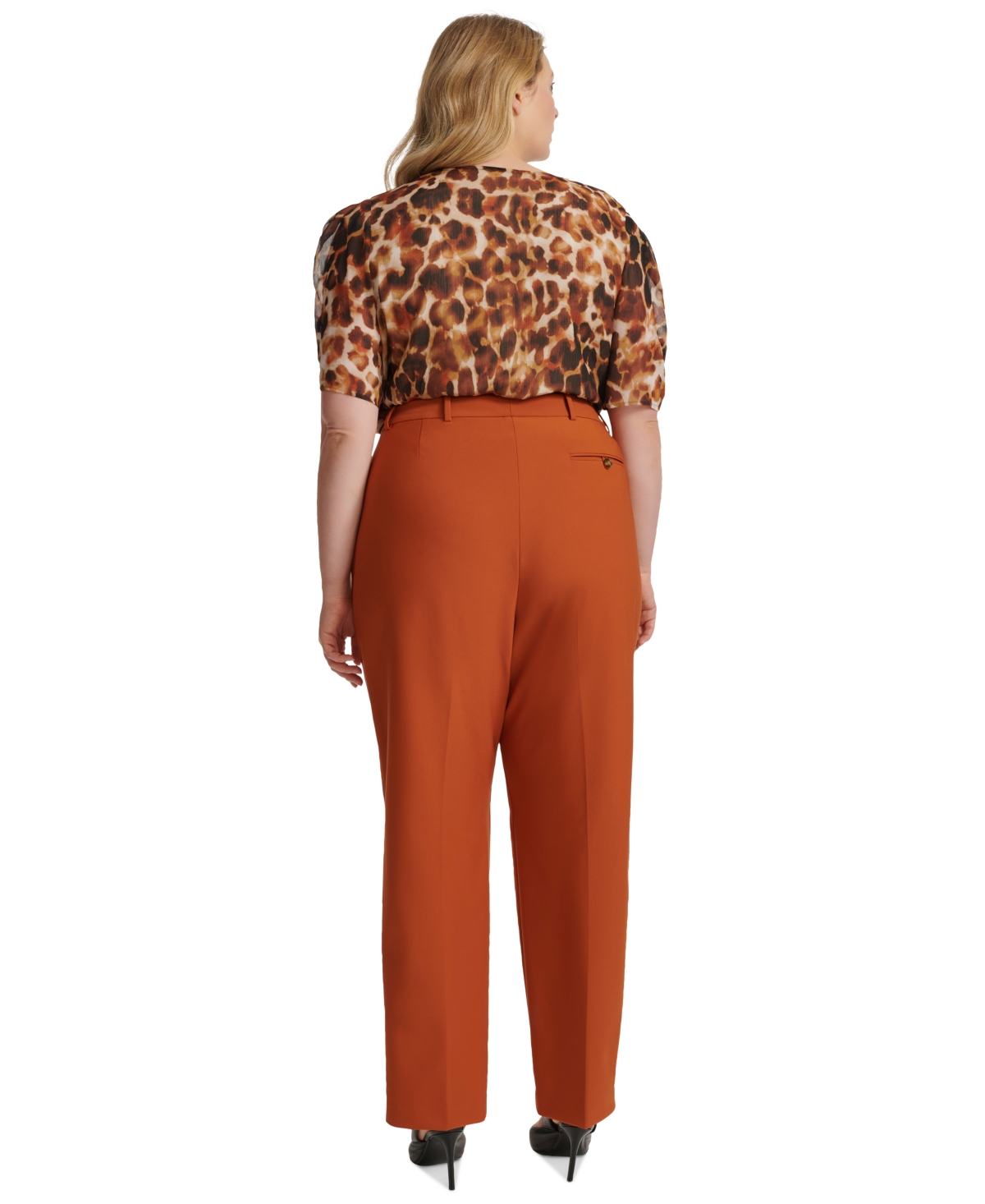 Shop Calvin Klein Plus Size High Rise Straight Leg Pants In Tera