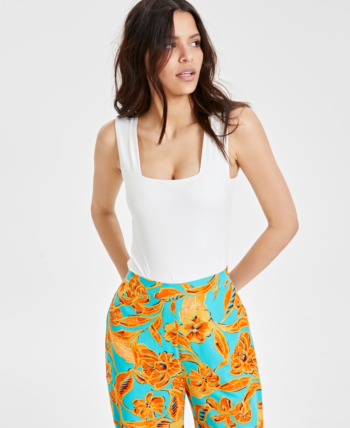 Bar Iii Women's Sleeveless Square-Neck Bodysuit, Created for Macy's