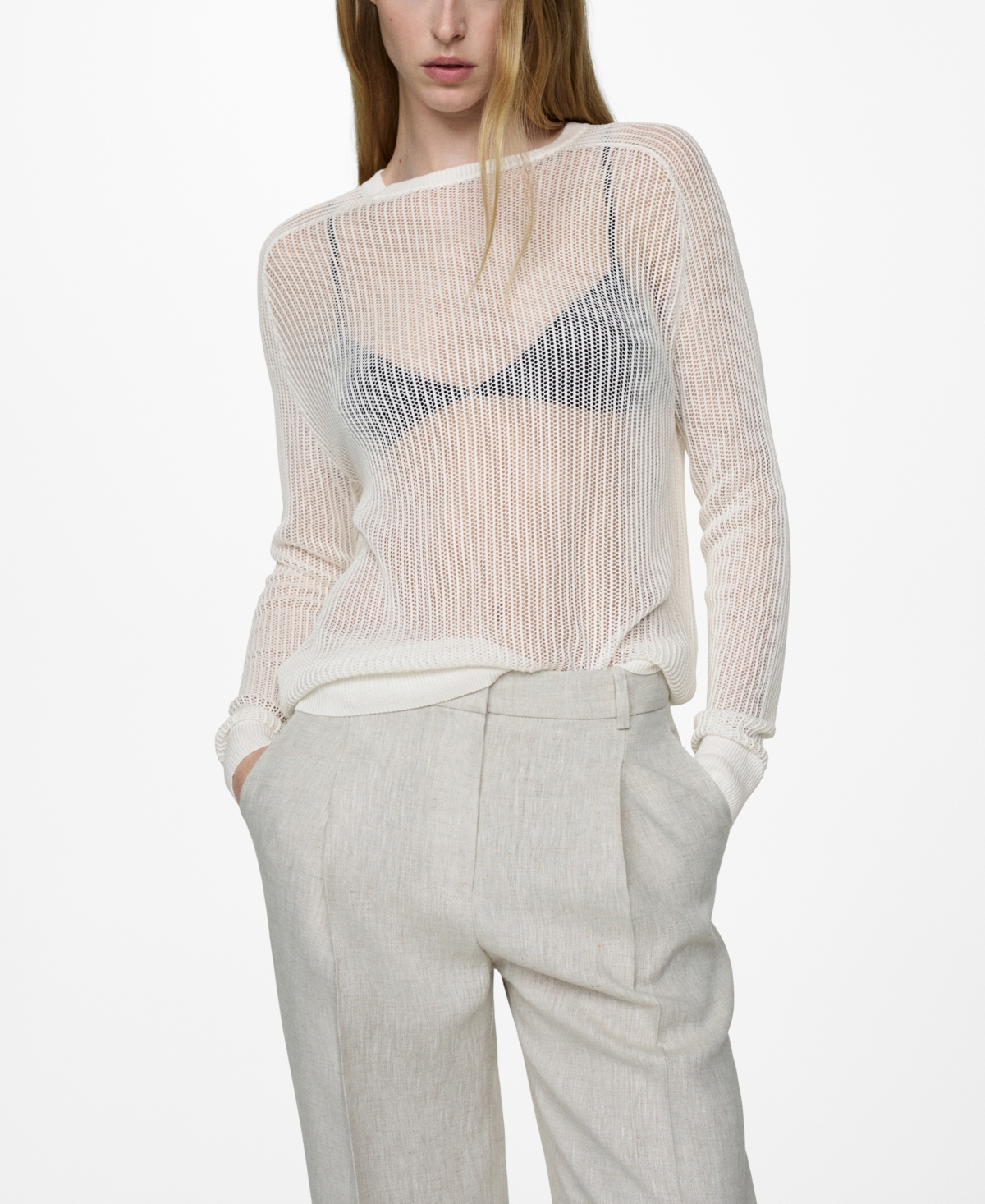 Women's Round Neck Knit Sweater - White