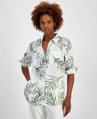 売れ筋商品|||チャータークラブ カットソー トップス レディース Women's Printed 100% Linen Tie-Front Top, Exclusively at Macy's Toile Combo Charter Club Women's 100% Linen Botanical-Print Shirt