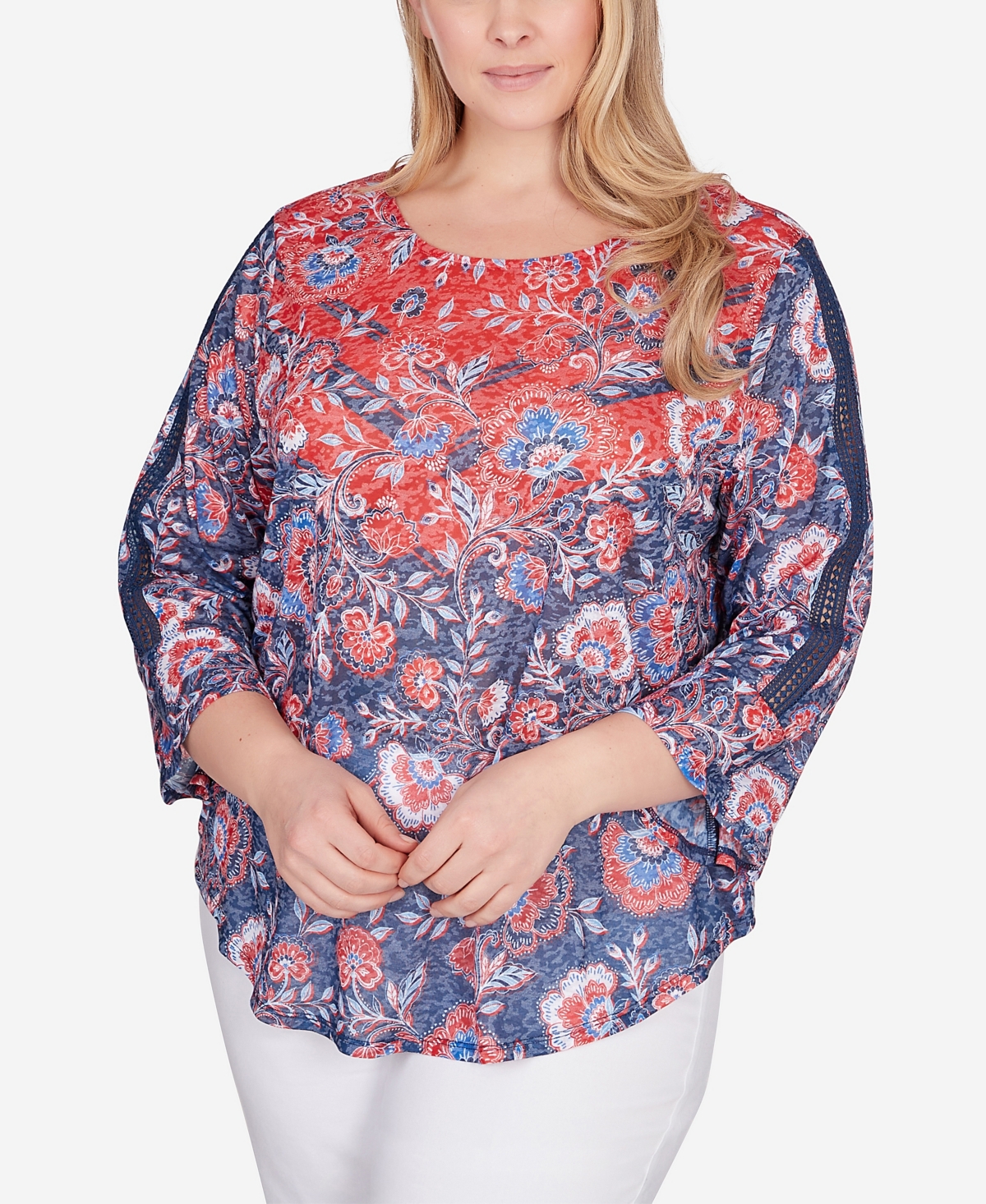 Shop Ruby Rd. Plus Size Independence Chevron Top In Tomato Multi