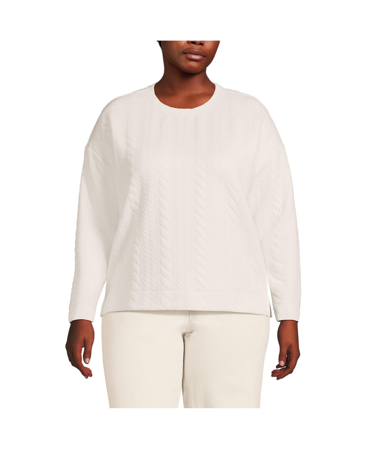 Plus Size Over d Quilted Cable Sweatshirt - Fresh ivory