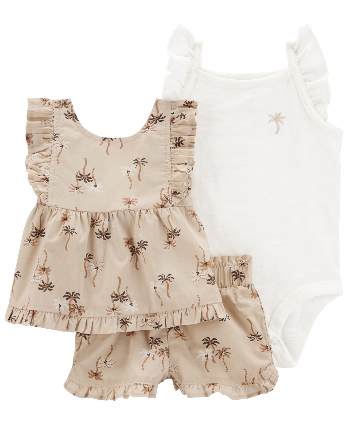 Carter's Baby Girls 3 Piece Palm Tree Outfit Set In Tan