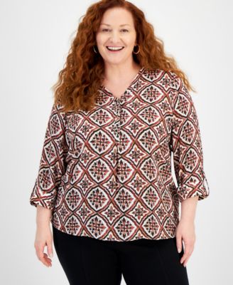 JM Collection - Plus Size Myra Medallion Henley Top