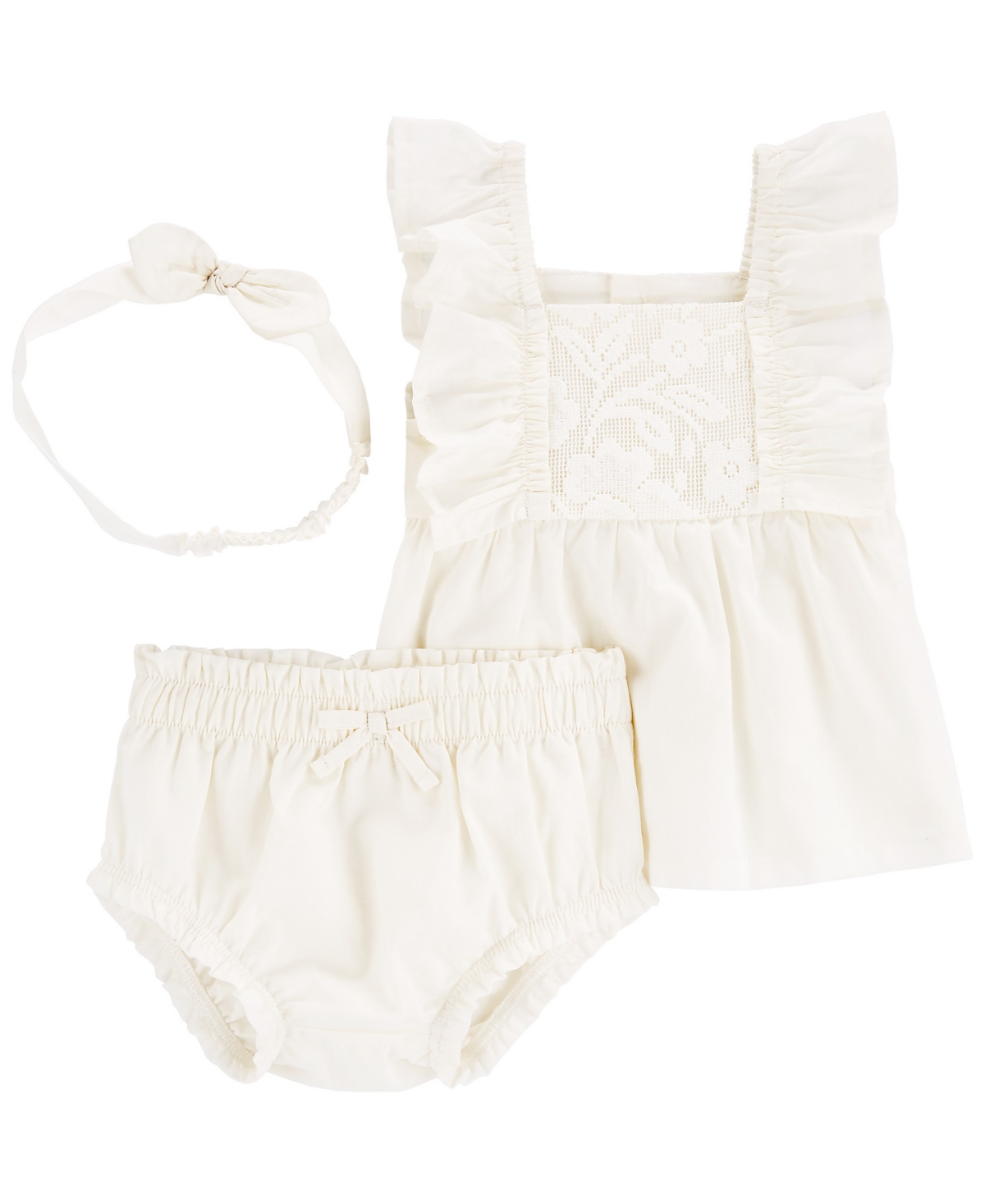Carter's Baby Girls 3 Piece Lace Diaper Cover Set In Ivory