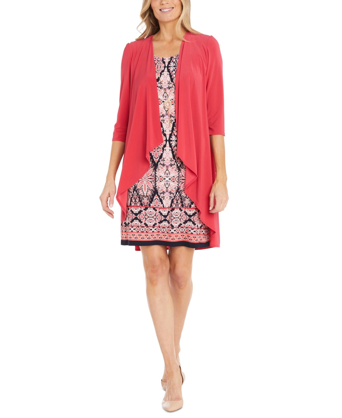 R & M Richards Women's 2-pc. Jacket & Necklace Dress In Coral