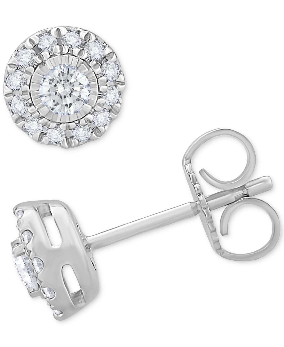 Shop Macy's Diamond Halo Stud Earrings (1/4 Ct. T.w.) In 14k White Gold