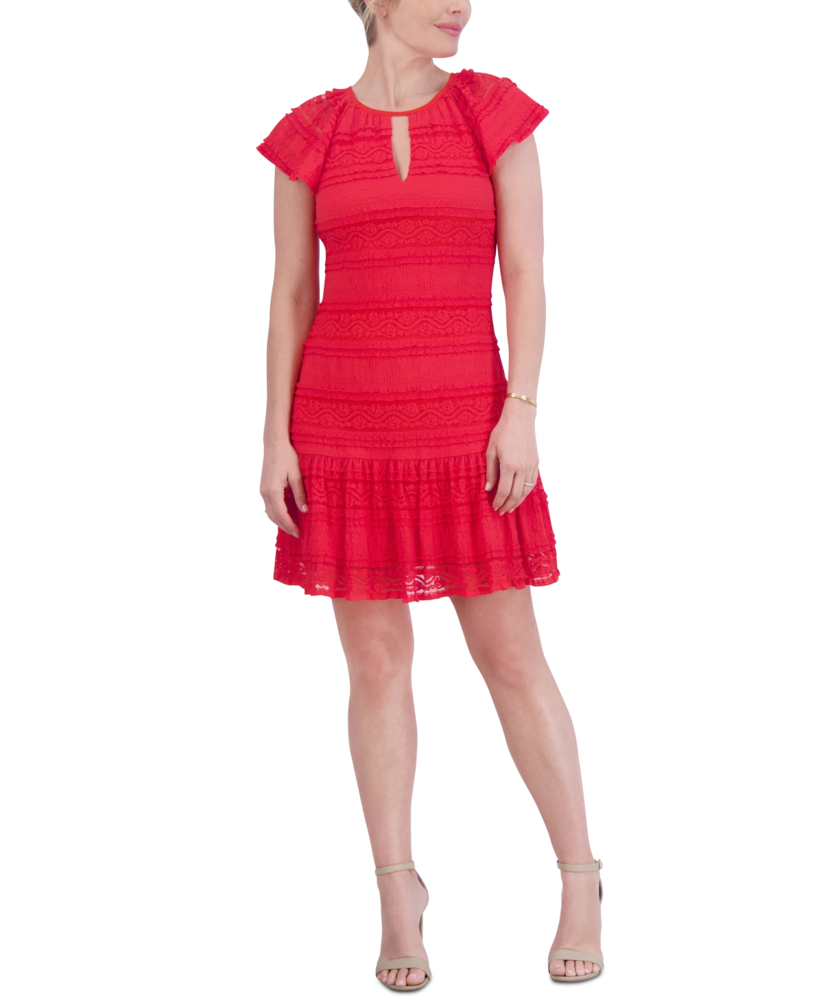 Women's Lace A-Line Dress - Red