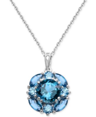 Macy's - London Blue Topaz (3-1/2 ct. t.w.) & Swiss Blue Topaz (1/2 ct. t.w.) Round Cluster 18" Pendant Necklace in Sterling Silver
