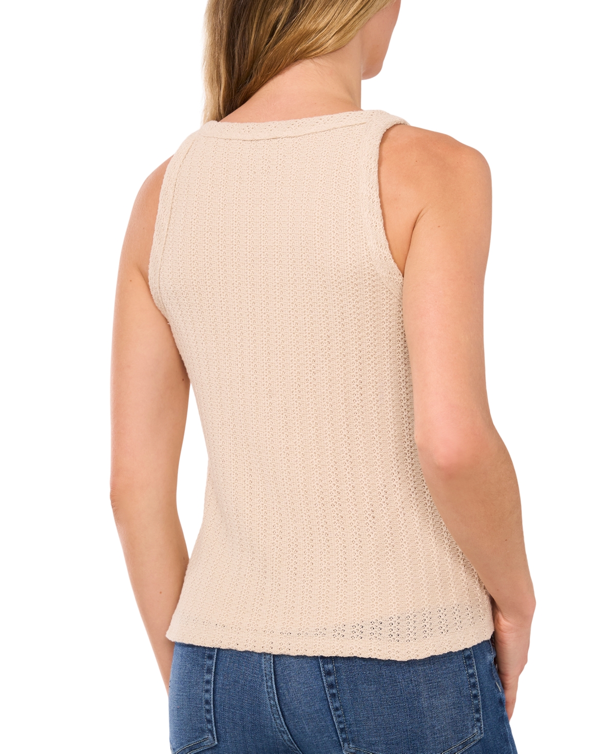 Cece Textured Knit Crop Tank Top In Natural
