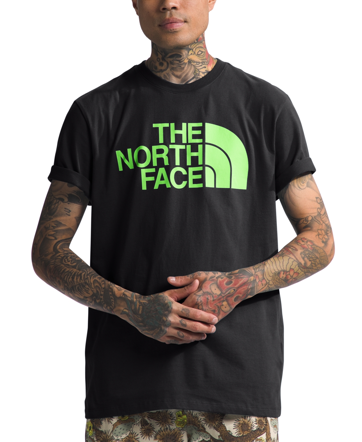 The North Face Men's Half-dome Logo T-shirt In Tnf Black,safety Green