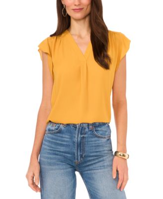 Vince Camuto - Women's V-Neck Flutter-Sleeve Pullover Top