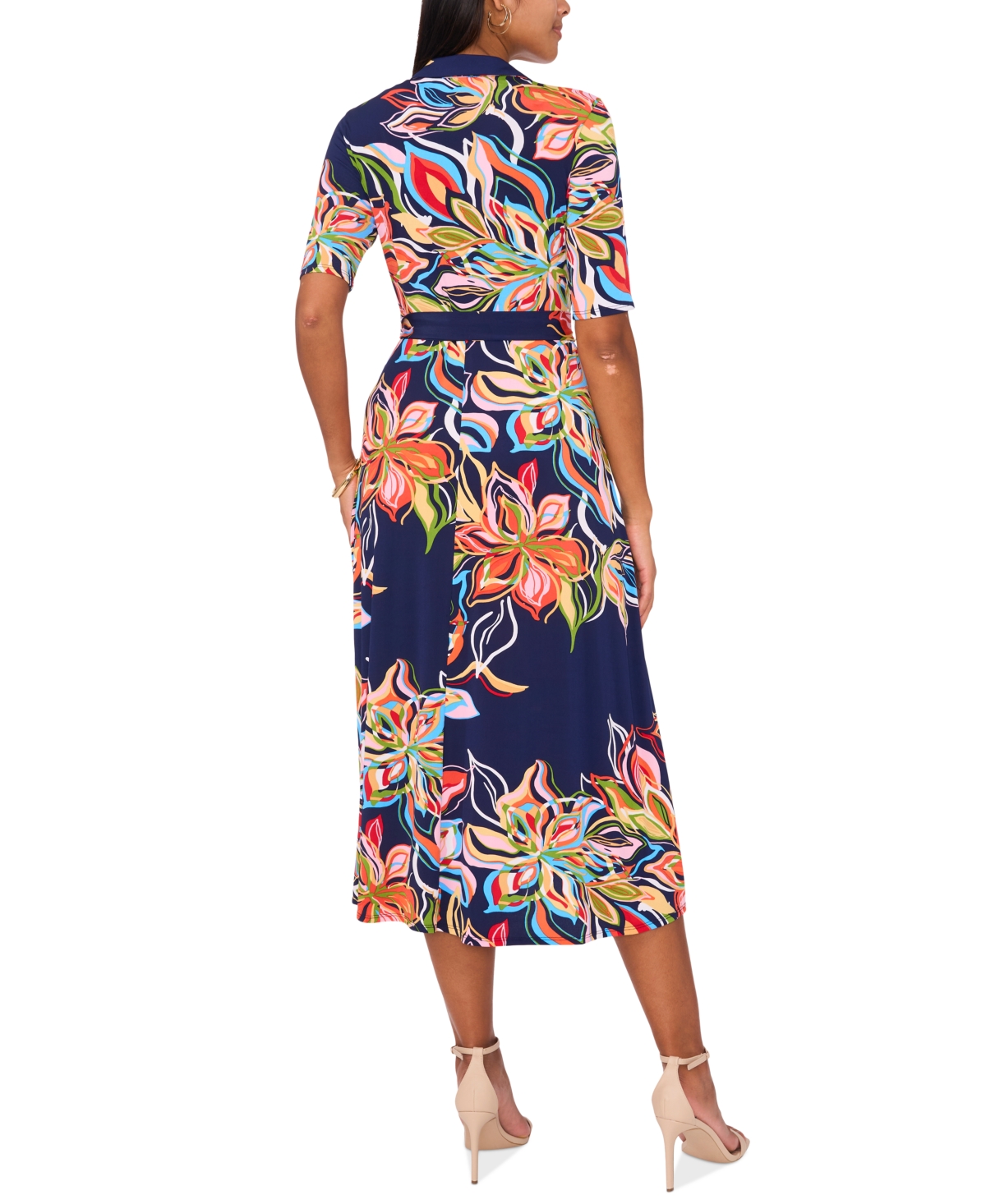 Shop Msk Women's Floral-print Midi Dress In Jbs Navy