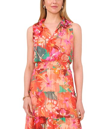 msk sleeveless tie neck tiered maxi dress