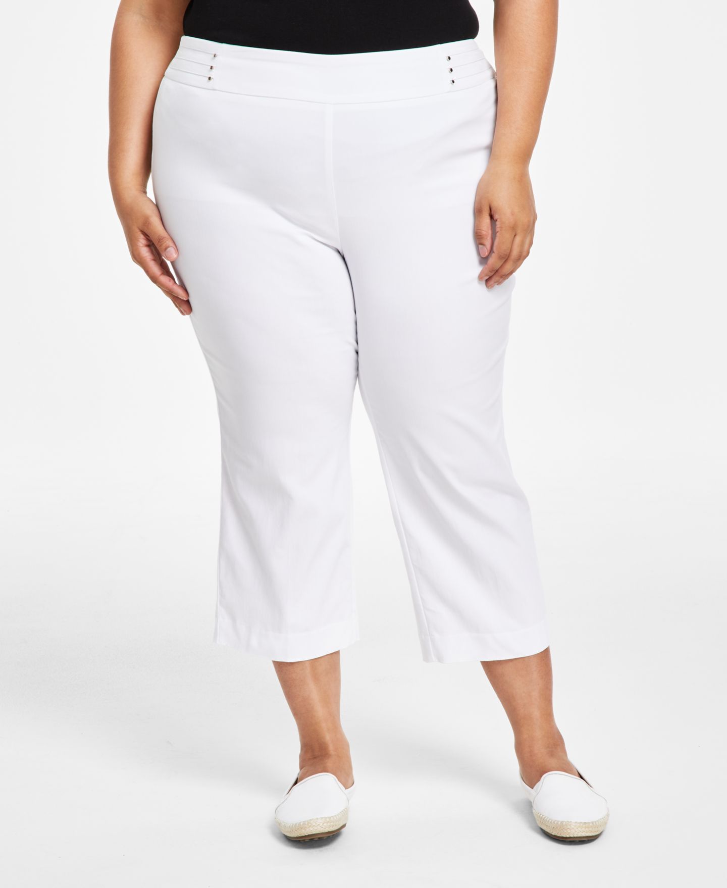 Женские брюки JM Collection Plus Size Tummy Control Pull-On Capri, цвет: Яркий белый — фото 1