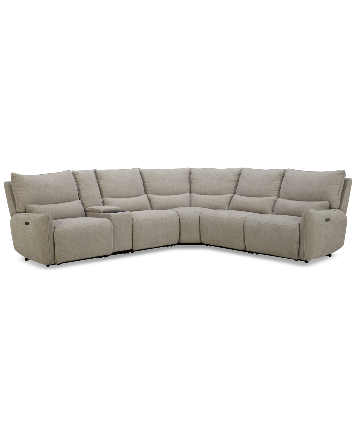 Shop Macy's Olper 6-pc. Fabric Zero Wall Sectional Sofa With Three Power Motion Pieces & Console, Created For Ma In Sand