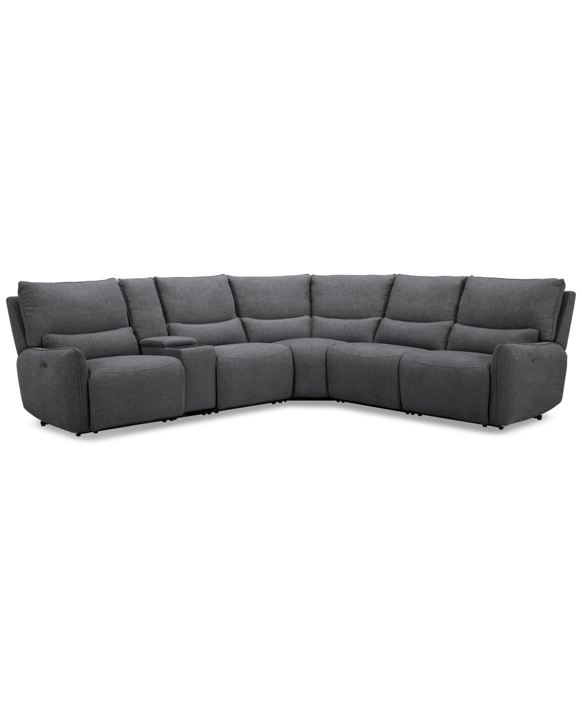 Shop Macy's Olper 6-pc. Fabric Zero Wall Sectional Sofa With Three Power Motion Pieces & Console, Created For Ma In Slate