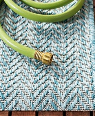 Courtyard CY8022 Aqua and Gray 5'3" x 7'7" Sisal Weave Outdoor Area Rug