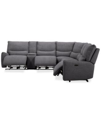 Olper 6-Pc. Fabric Zero Wall Sectional Sofa with Three Power Motion Pieces & Console, Created for Macy's