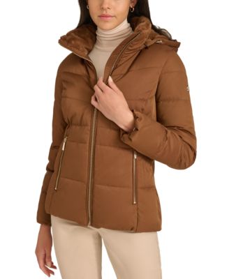 Calvin klein faux fur fashion hooded puffer jacket