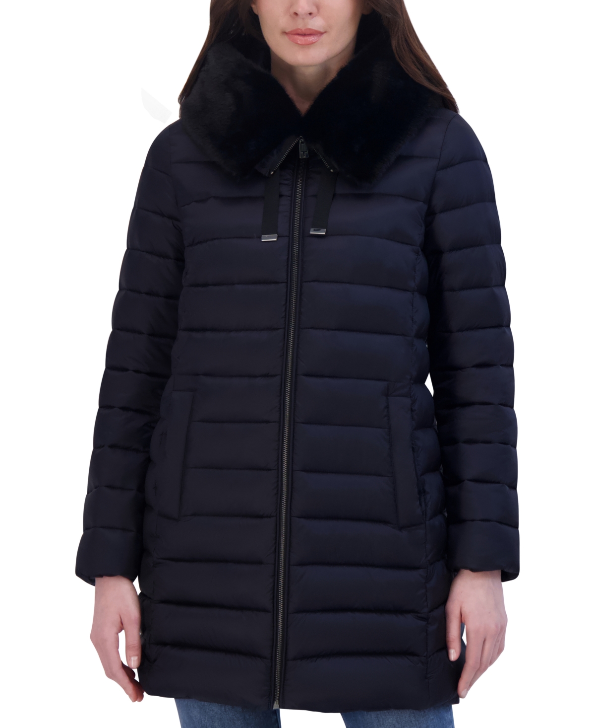 Women's Faux-Fur-Trim Hooded Packable Shine Puffer Coat - Stargazer