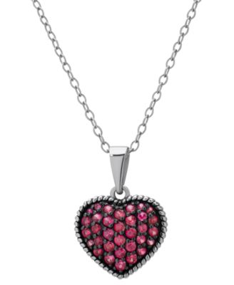 Macy's - Lab Grown Ruby Heart Cluster 18" Pendant Necklace (7/8 ct. t.w.) in Sterling Silver