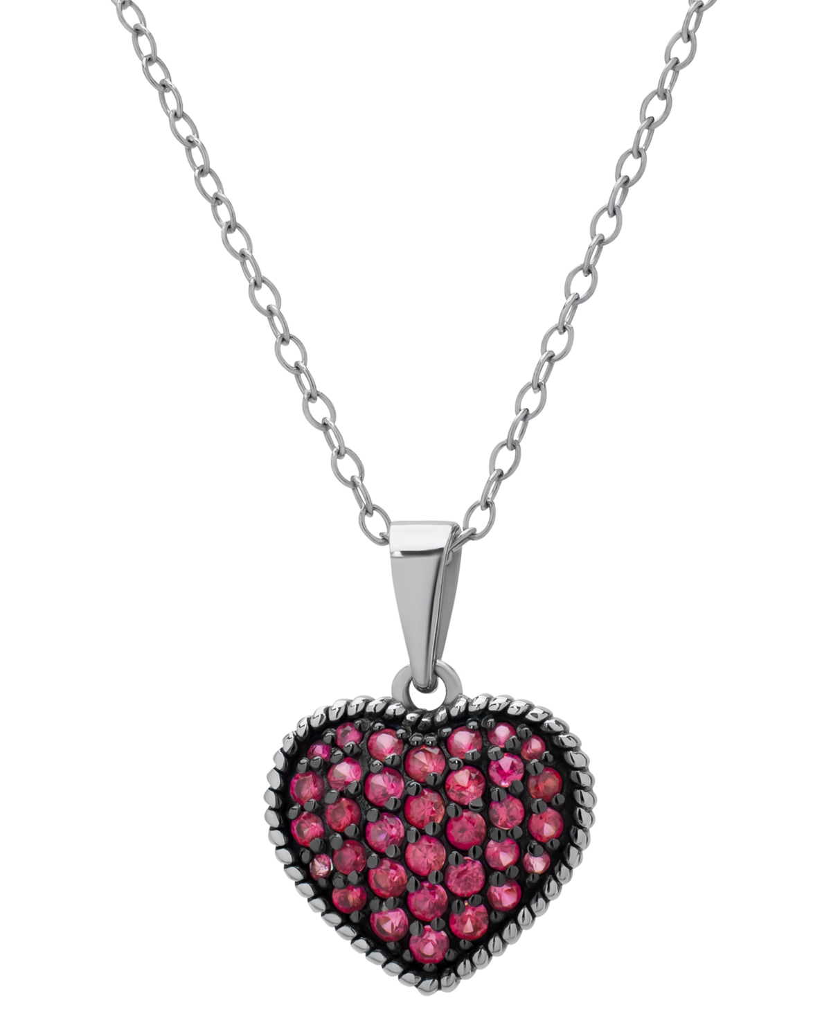 MACY'S LAB GROWN RUBY HEART CLUSTER 18" PENDANT NECKLACE (7/8 CT. T.W.) IN STERLING SILVER 