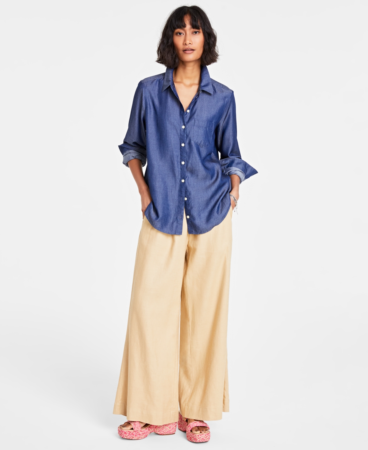 Women's Chambray Shirt, Created for Macy's - Dark Spring