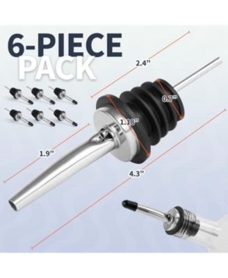 Stainless Steel Liquor Pourers with Rubber Dust Caps - 6 Pack