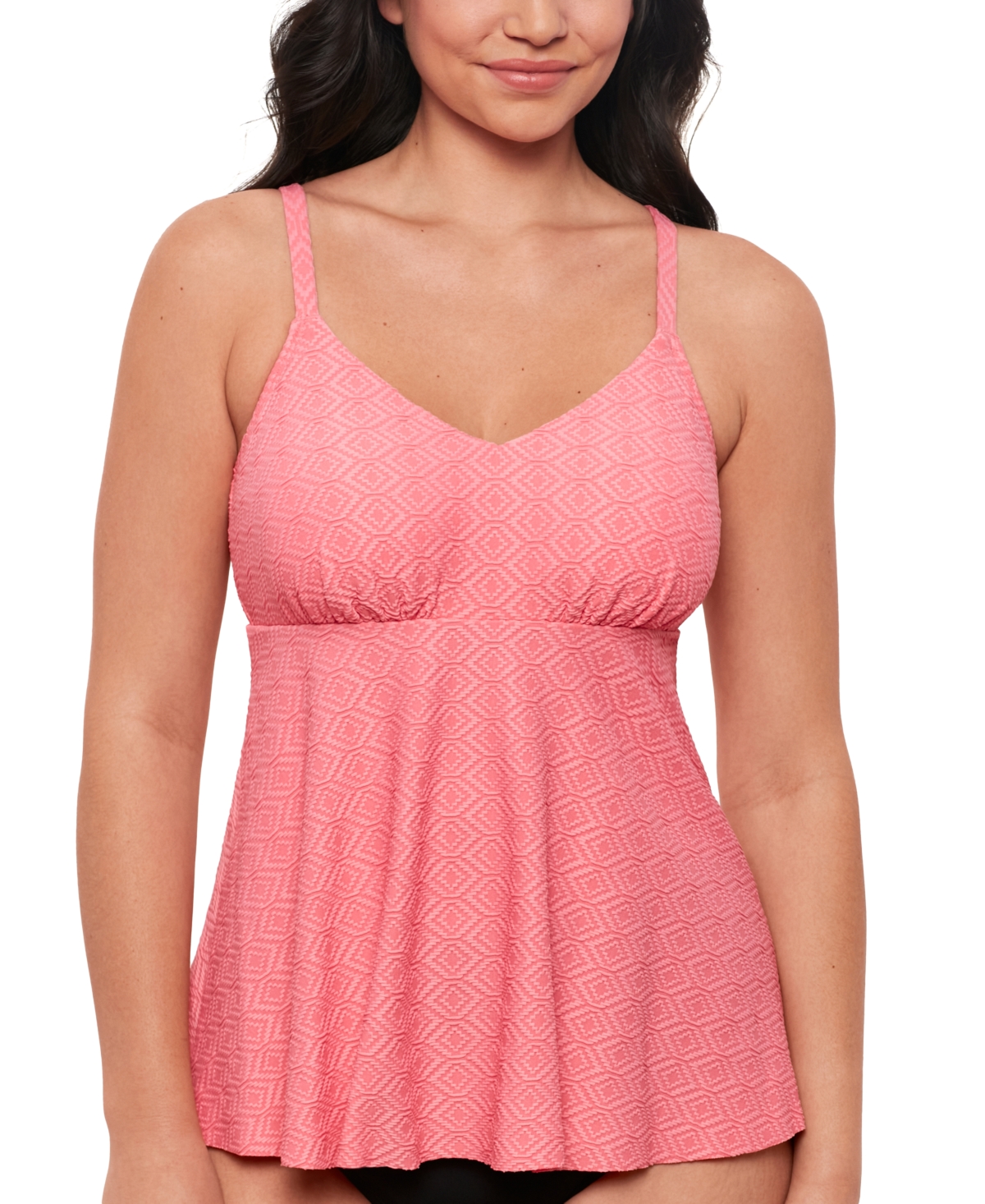 Shop Swim Solutions Women's Textured Underwire Tankini Top, Created For Macy's In Guava