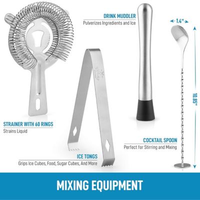 24 Piece Professional Stainless Steel Bartender Set with Bamboo Stand