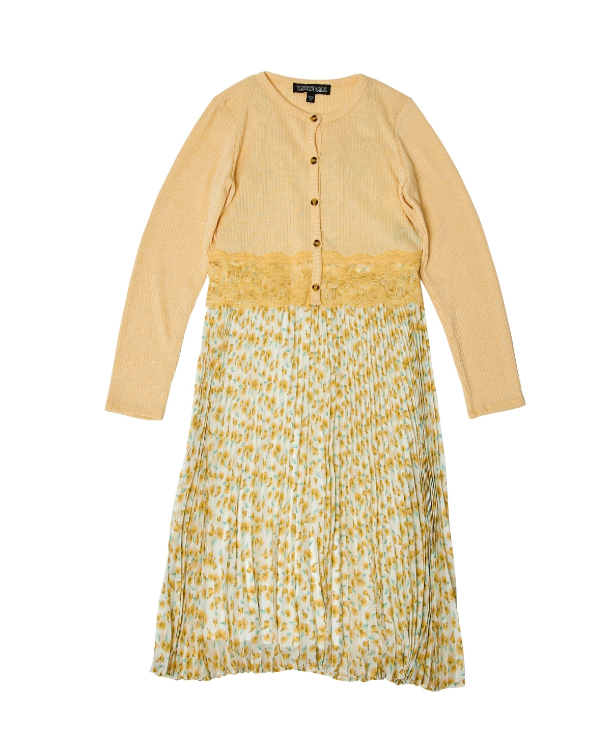 Shop Trixxi Big Girls Pleated Cardigan Midi Dress In Yellow