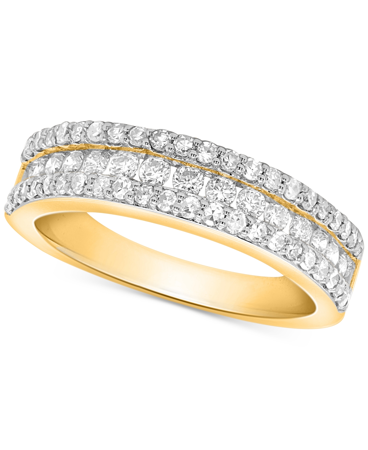 Shop Forever Grown Diamonds Lab-created Diamond Three-row Band (3/4 Ct. T.w.) In Sterling Silver Or 14k Gold-plated Sterling Sil In Gold-plated Sterling Silver