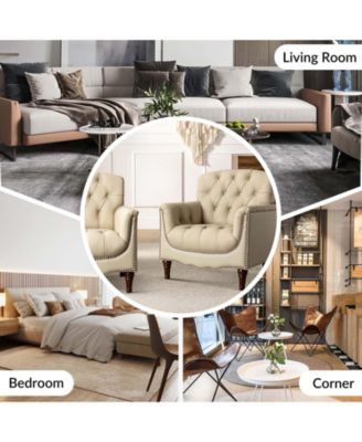 Sucher Modern Retro Wooden tufted Accent chair with Nailhead Trim