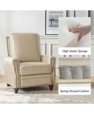 Bellino Mid Century Modern Genuine Leather Recliner with Nailhead Trim