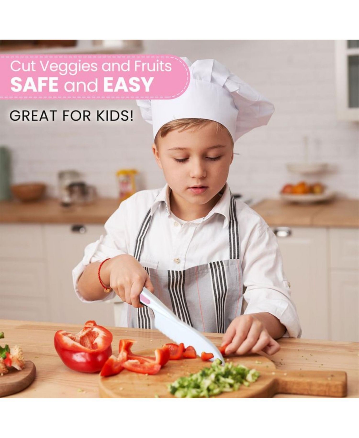 Zulay Kitchen 3-Piece Kids Knife for Real Cooking & Baking - Toddler Knives for Cutting Fruits, Veggies, & Cake