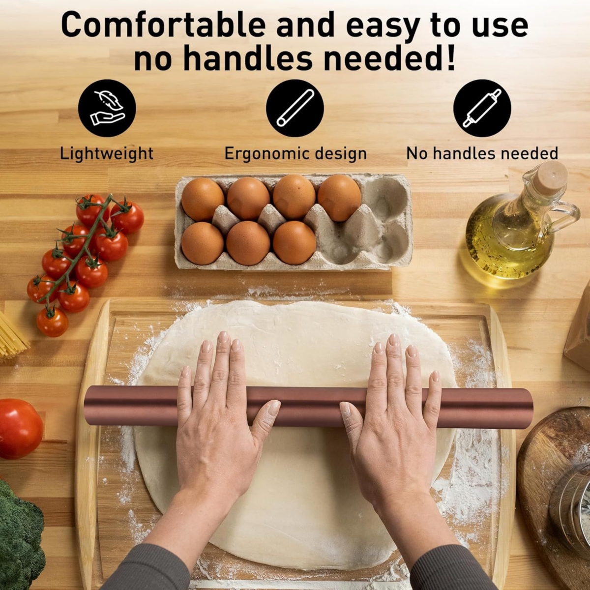 Zulay Kitchen Rolling Pin for Making Cookies, Pastries, Pizza, Pies and Pastas