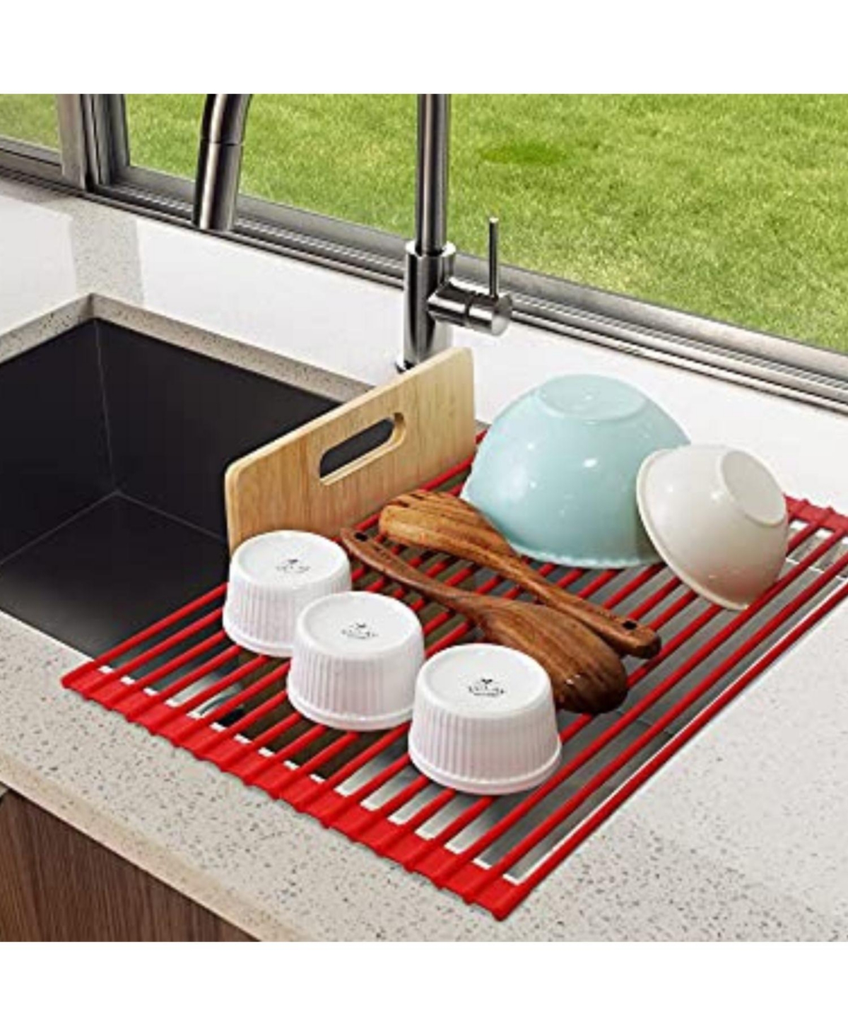 Zulay Kitchen Roll Up Dish Drying Rack - Heavy Duty Silicone Wrapped Steel Rods Over Sink Dish Drying Rack